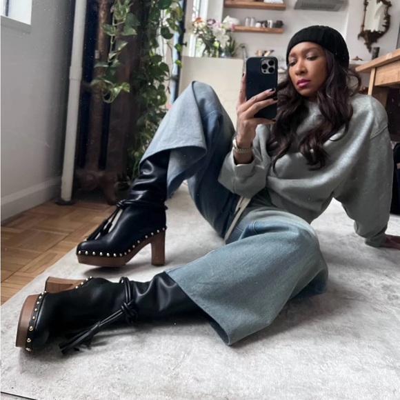 ULLA JOHNSON New Black Elin Leather Tassel Boots - Picture 3 of 7